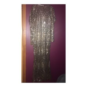 Long sleeved black gold sequin plus maxi dress